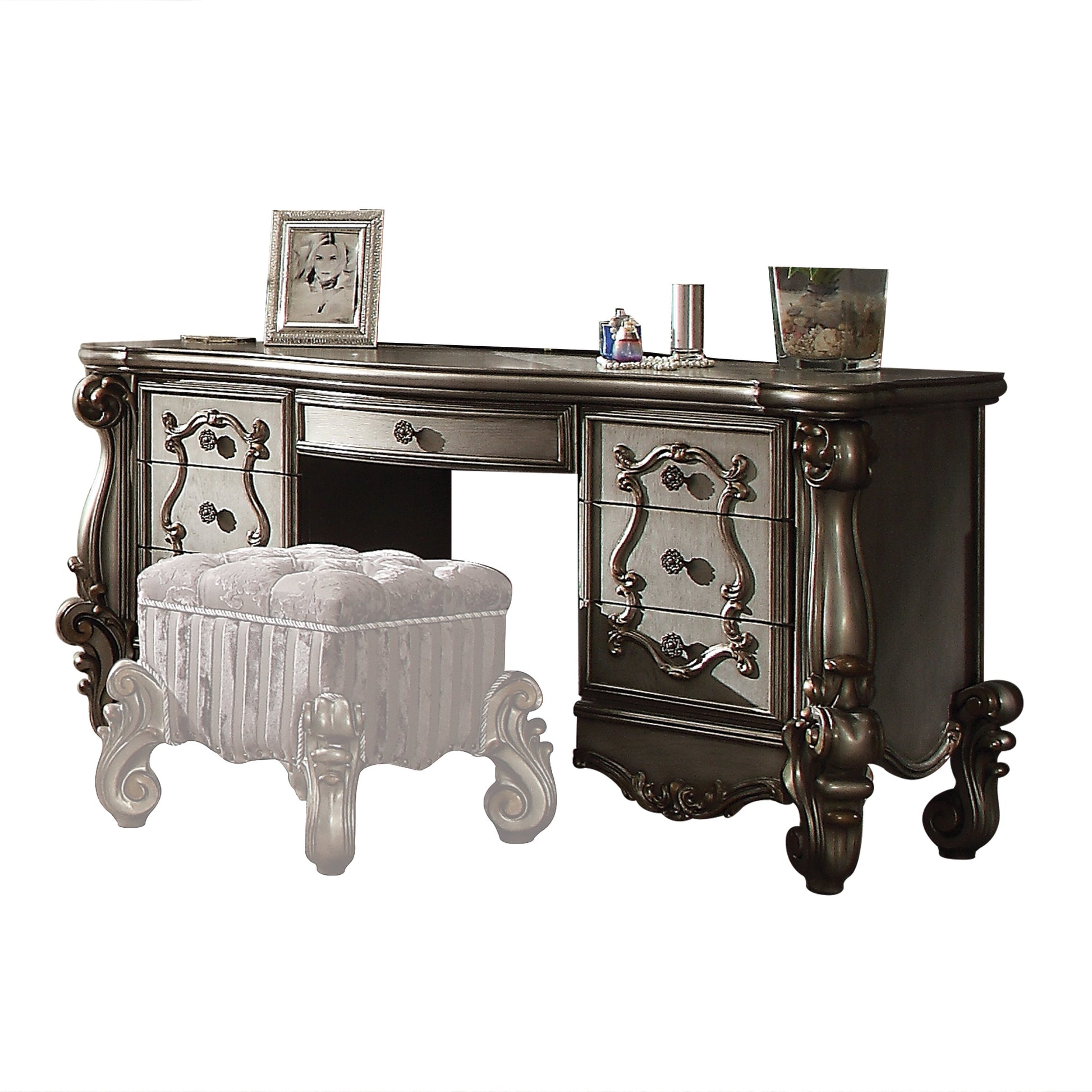 Versailles Antique Platinum Vanity Desk - ATL FURNITURE