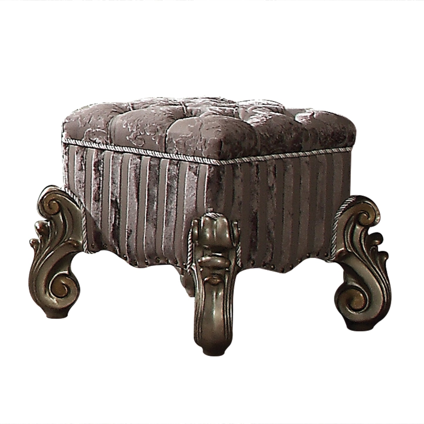 Versailles Fabric & Antique Platinum Vanity Stool - ATL FURNITURE