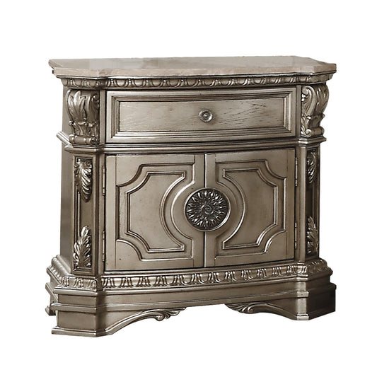 Northville Antique Silver Nightstand (MARBLE TOP) - ATL FURNITURE