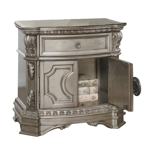 Northville Antique Silver Nightstand (WOOD TOP) - ATL FURNITURE