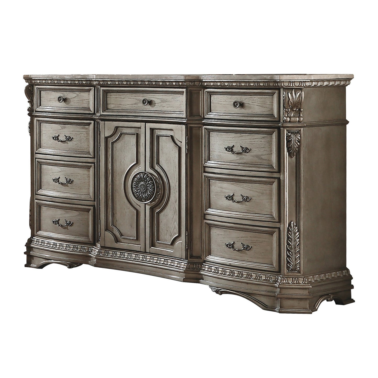 Northville Antique Silver Dresser (MARBLE TOP) - ATL FURNITURE