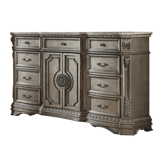 Northville Antique Silver Dresser (MARBLE TOP) - ATL FURNITURE