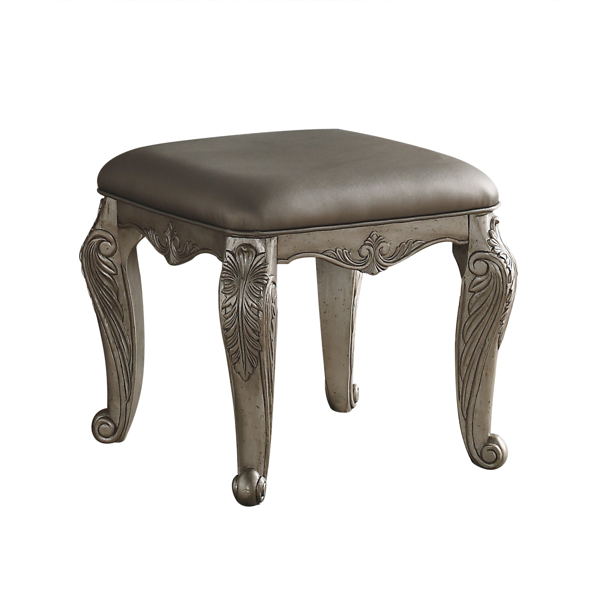 Northville PU & Antique Silver Vanity Stool - ATL FURNITURE