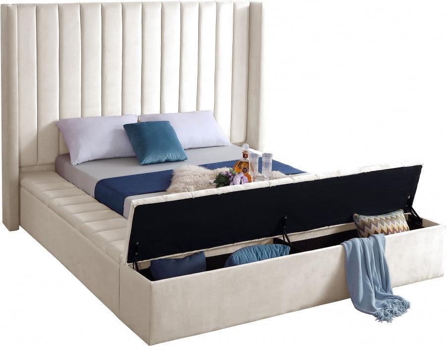 Kiki Velvet Queen Bed In Cream - Kikicream-Q - ATL FURNITURE