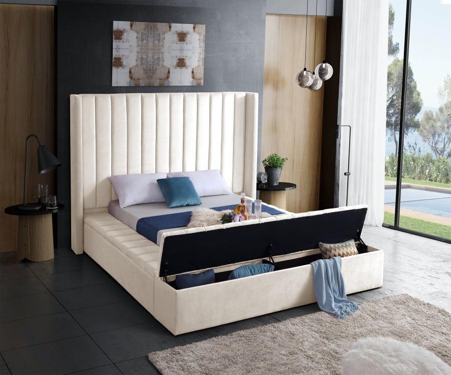 Kiki Velvet Queen Bed In Cream - Kikicream-Q - ATL FURNITURE