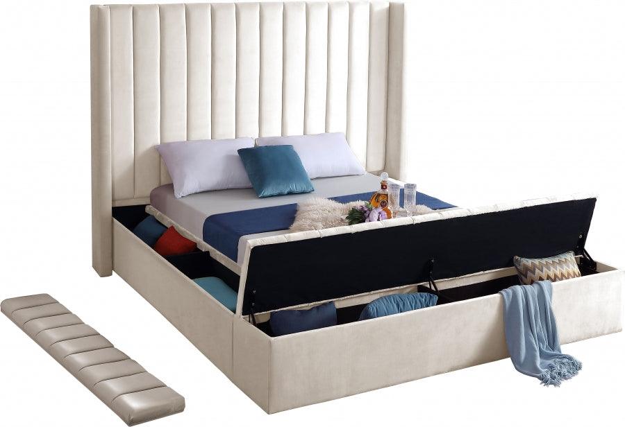 Kiki Velvet Queen Bed In Cream - Kikicream-Q - ATL FURNITURE