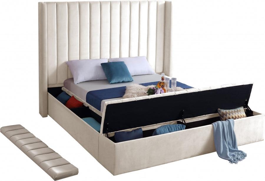 Kiki Velvet King Bed In Cream - Kikicream-K - ATL FURNITURE