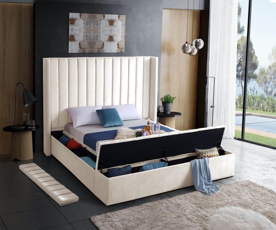 Kiki Velvet Queen Bed In Cream - Kikicream-Q - ATL FURNITURE