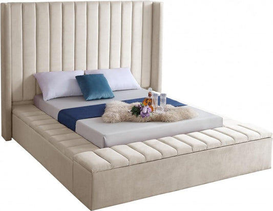 Kiki Velvet King Bed In Cream - Kikicream-K - ATL FURNITURE