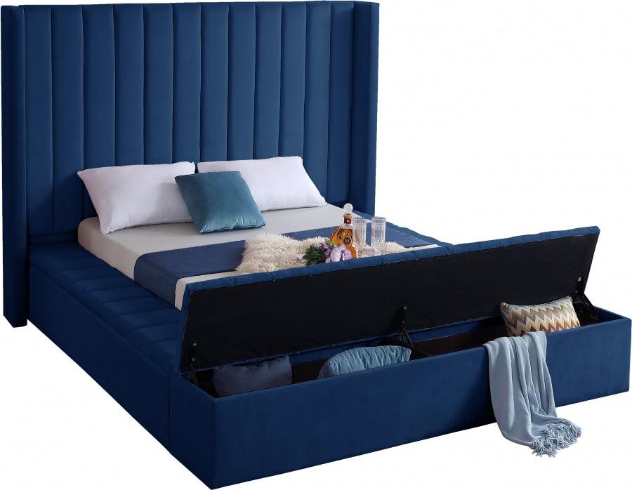 Kiki Velvet Queen Bed In Navy - Kikinavy-Q - ATL FURNITURE