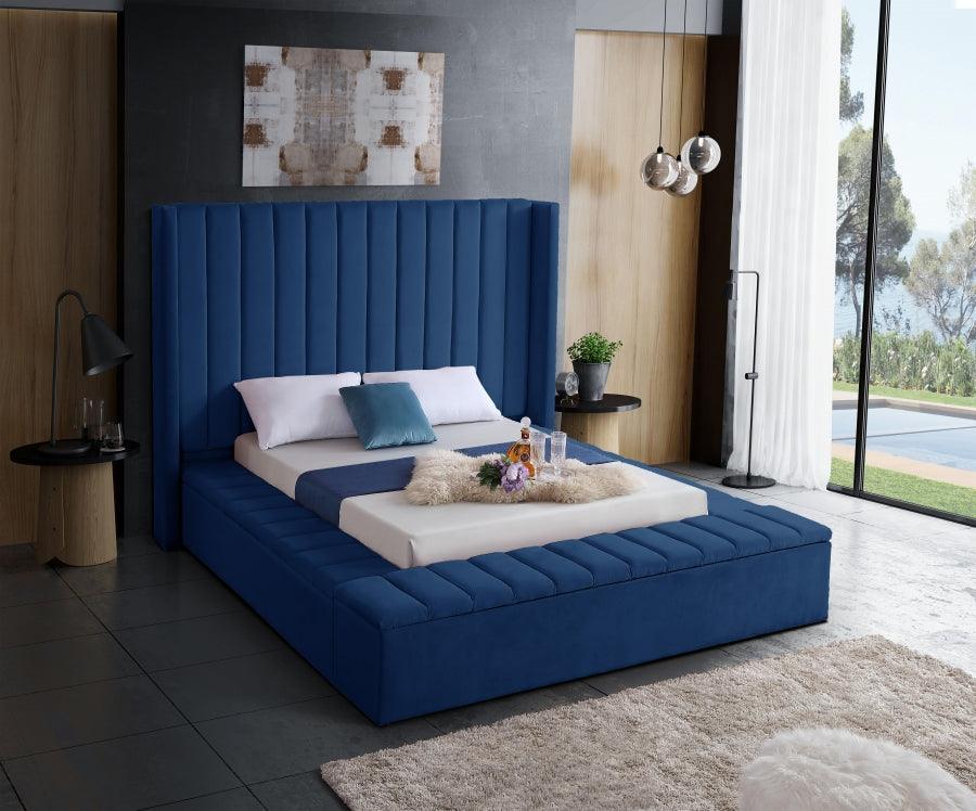Kiki Velvet Queen Bed In Navy - Kikinavy-Q - ATL FURNITURE