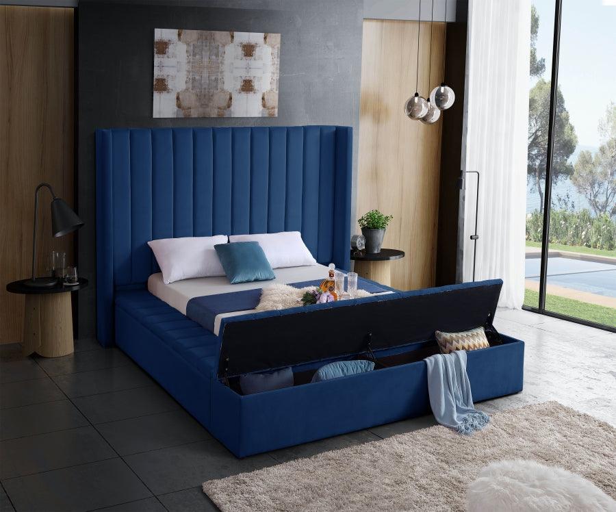 Kiki Velvet Queen Bed In Navy - Kikinavy-Q - ATL FURNITURE