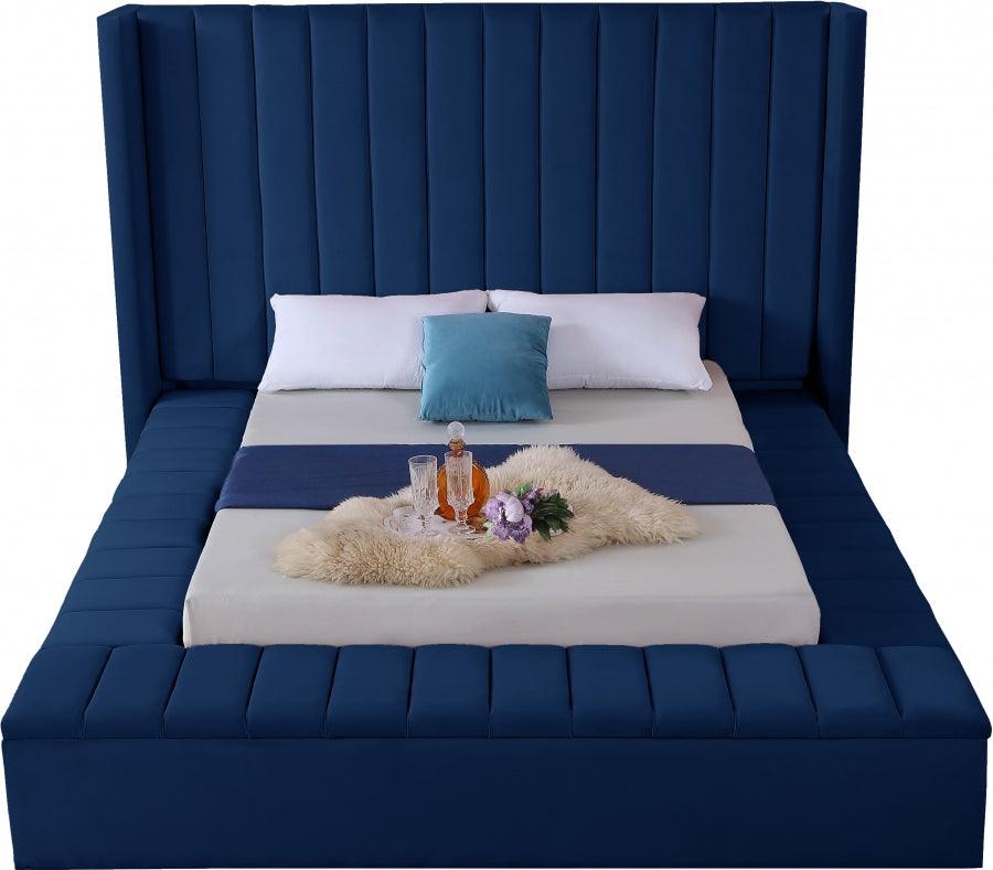 Kiki Velvet Queen Bed In Navy - Kikinavy-Q - ATL FURNITURE