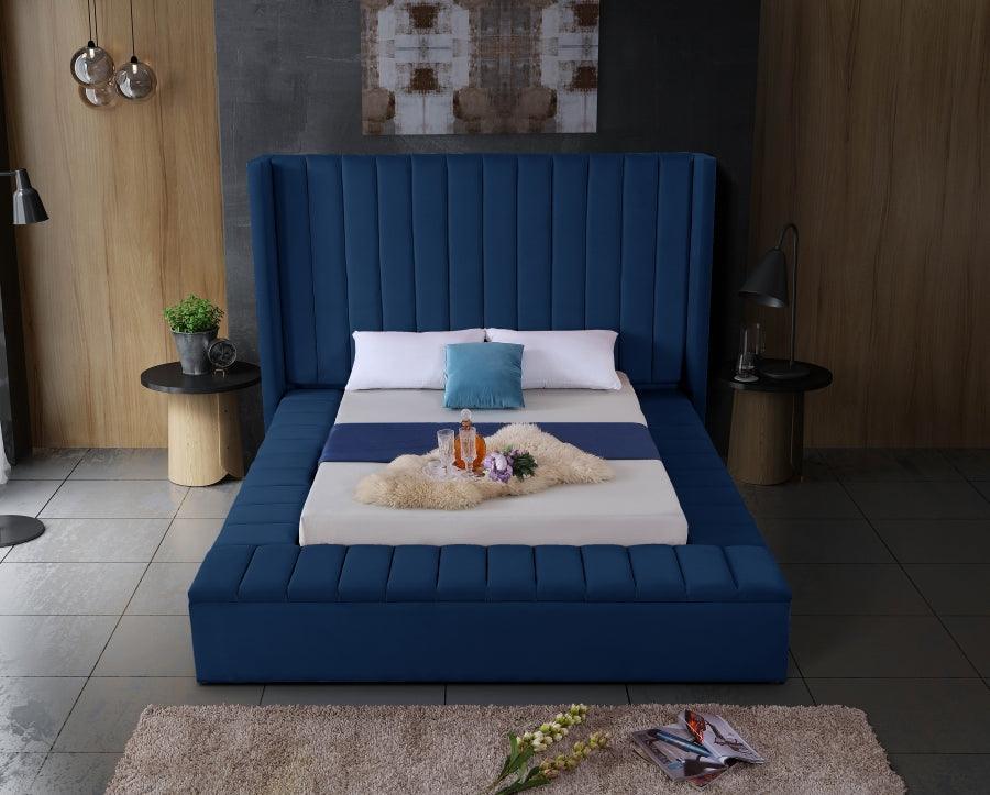 Kiki Velvet Queen Bed In Navy - Kikinavy-Q - ATL FURNITURE