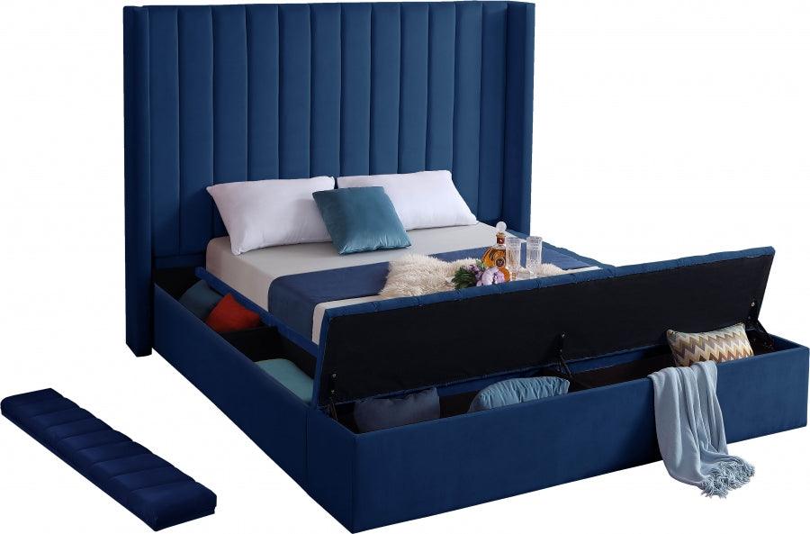 Kiki Velvet Queen Bed In Navy - Kikinavy-Q - ATL FURNITURE