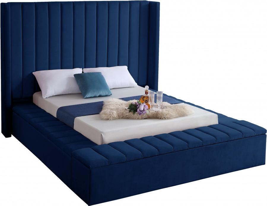 Kiki Velvet Queen Bed In Navy - Kikinavy-Q - ATL FURNITURE