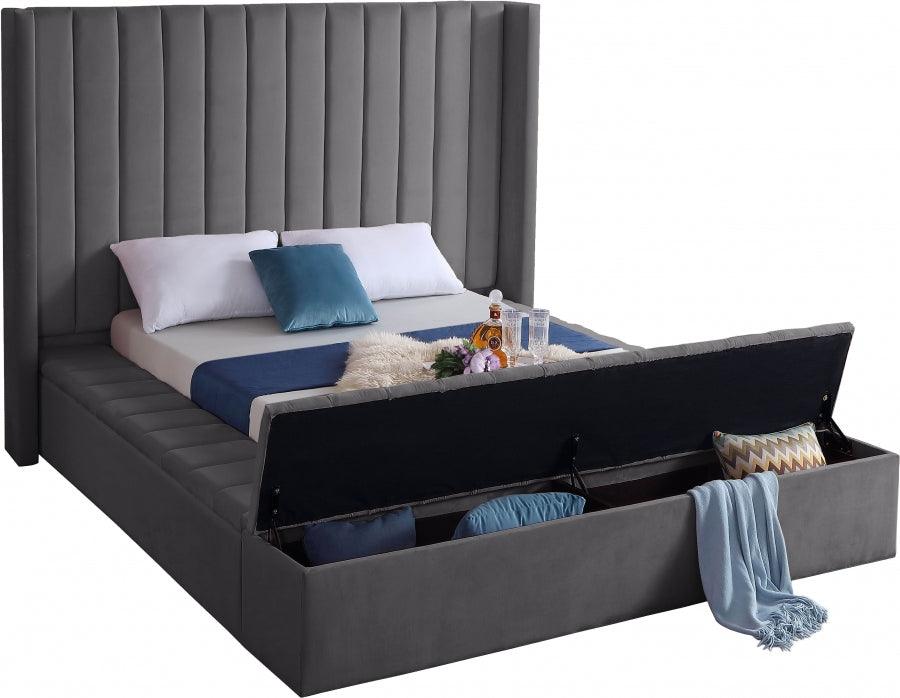Kiki Velvet Queen Bed In Grey - Kikigrey-Q - ATL FURNITURE