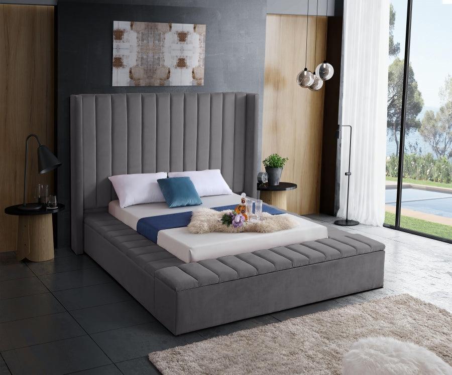 Kiki Velvet Queen Bed In Grey - Kikigrey-Q - ATL FURNITURE