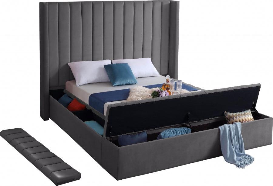 Kiki Velvet Queen Bed In Grey - Kikigrey-Q - ATL FURNITURE
