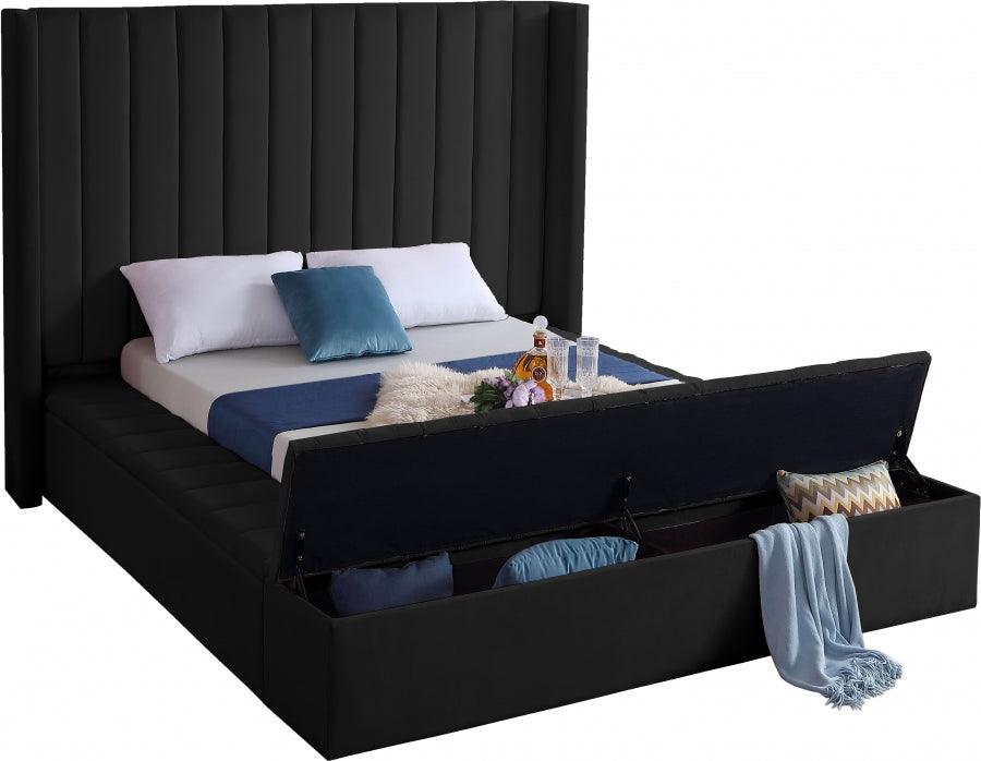 Kiki Velvet Queen Bed In Black - Kikiblack-Q - ATL FURNITURE