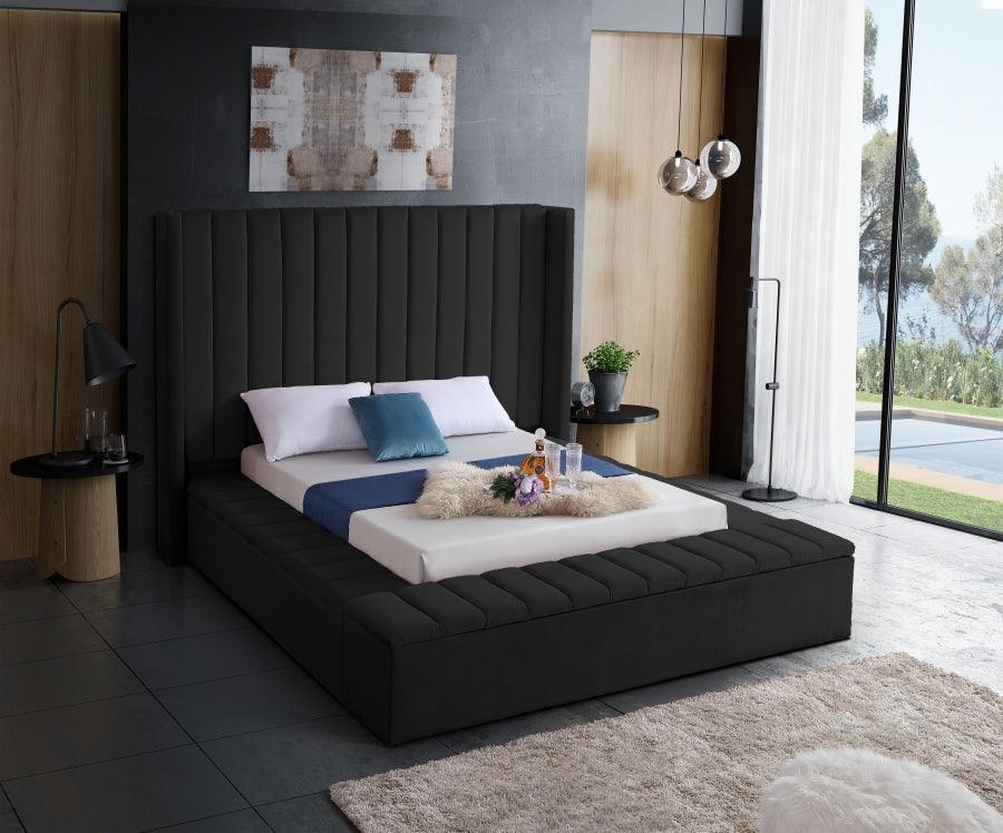 Kiki Velvet Queen Bed In Black - Kikiblack-Q - ATL FURNITURE