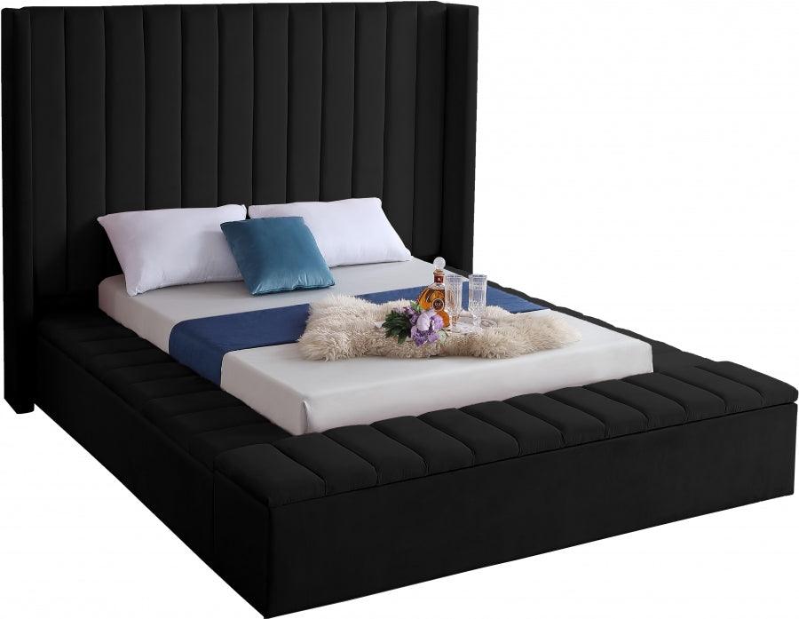 Kiki Velvet Queen Bed In Black - Kikiblack-Q - ATL FURNITURE