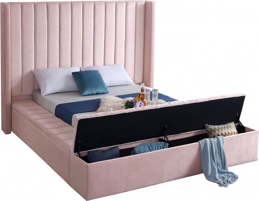 Kiki Velvet Queen Bed In Pink - Kikipink-Q - ATL FURNITURE