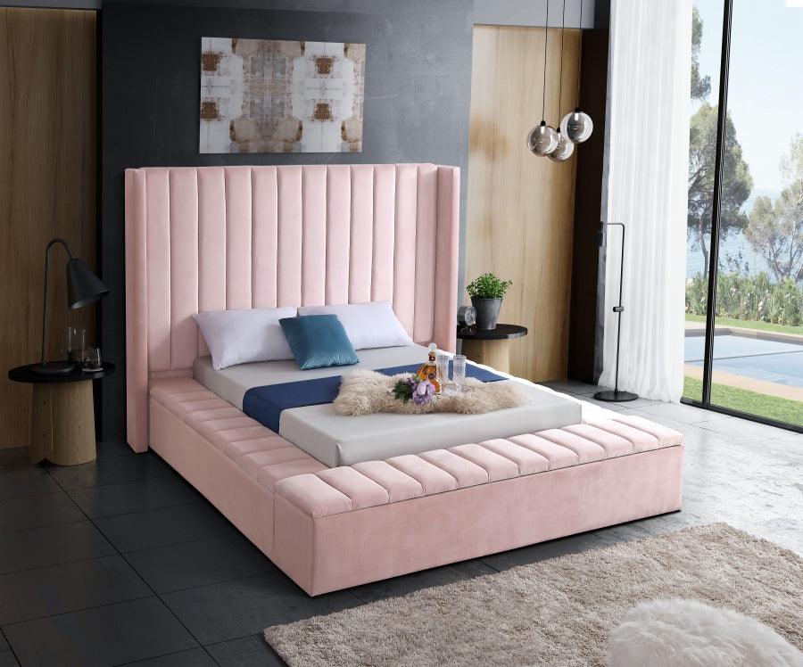 Kiki Velvet King Bed In Pink - Kikipink-K - ATL FURNITURE