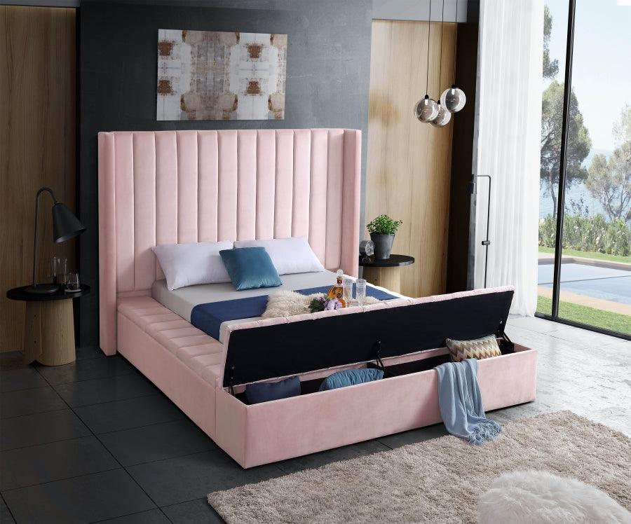 Kiki Velvet King Bed In Pink - Kikipink-K - ATL FURNITURE