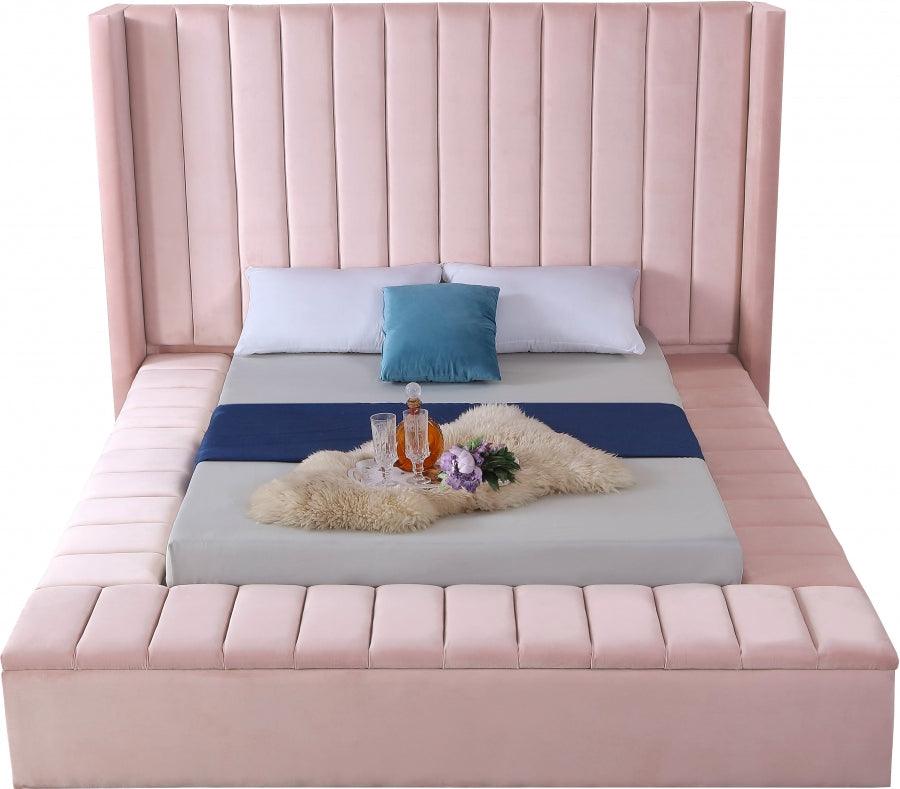 Kiki Velvet King Bed In Pink - Kikipink-K - ATL FURNITURE