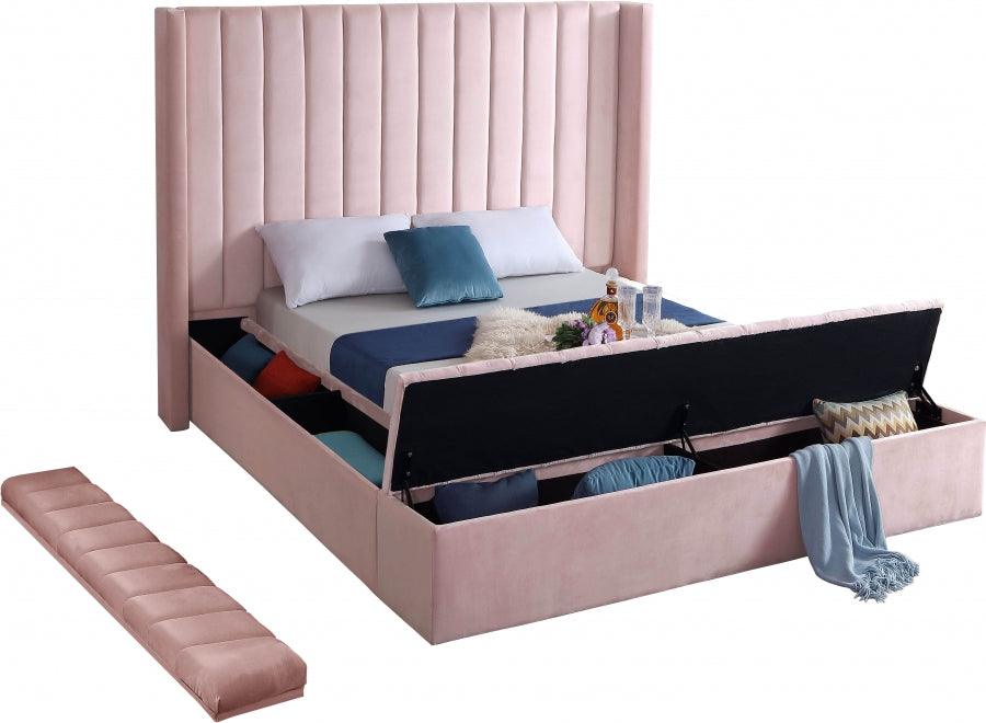 Kiki Velvet Queen Bed In Pink - Kikipink-Q - ATL FURNITURE