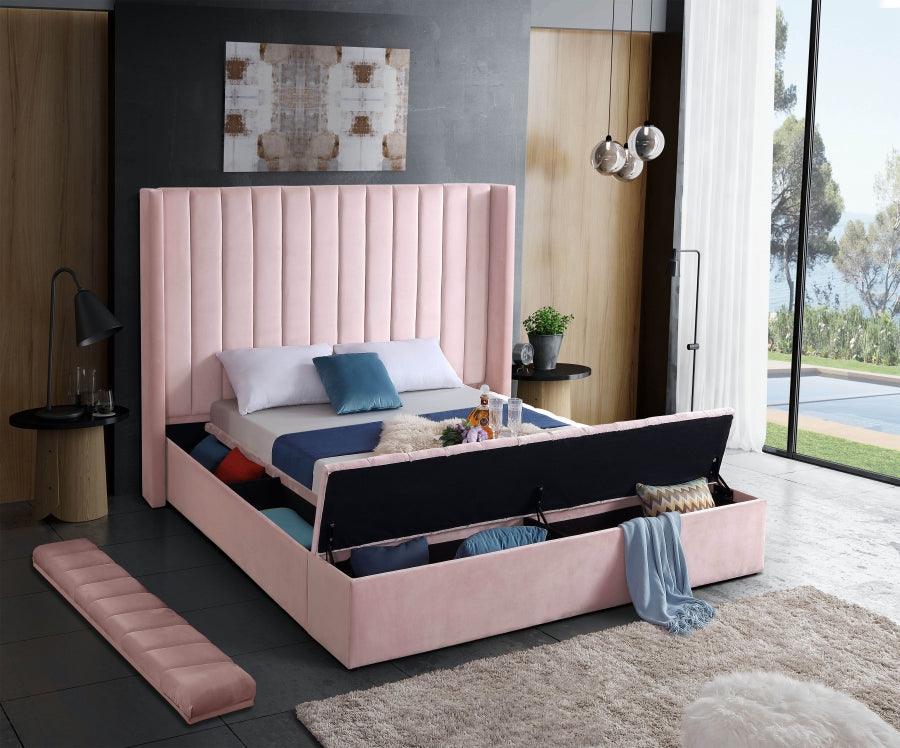 Kiki Velvet Queen Bed In Pink - Kikipink-Q - ATL FURNITURE