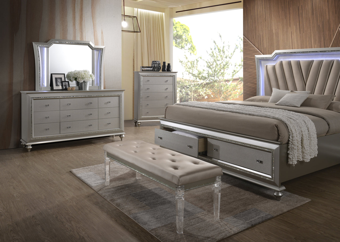 Kaitlyn PU & Clear Acrylic Bench - ATL FURNITURE