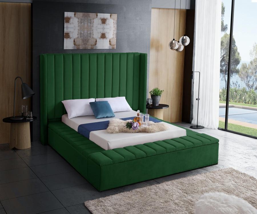 Kiki Velvet King Bed In Green - Kikigreen-K - ATL FURNITURE