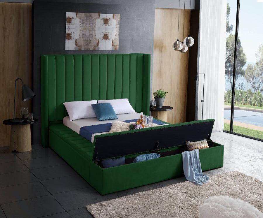 Kiki Velvet King Bed In Green - Kikigreen-K - ATL FURNITURE