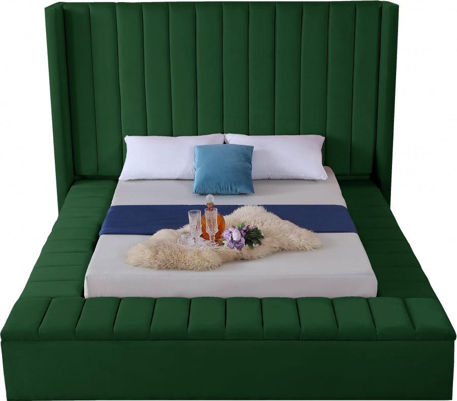 Kiki Velvet King Bed In Green - Kikigreen-K - ATL FURNITURE