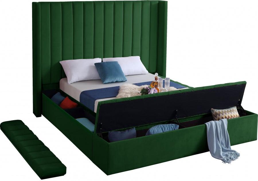 Kiki Velvet King Bed In Green - Kikigreen-K - ATL FURNITURE