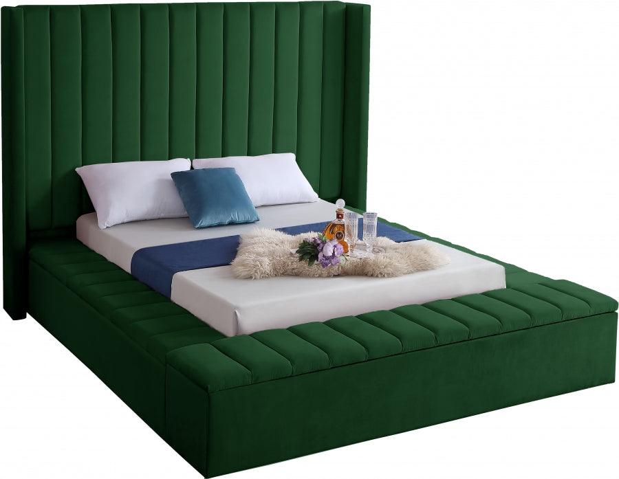 Kiki Velvet King Bed In Green - Kikigreen-K - ATL FURNITURE