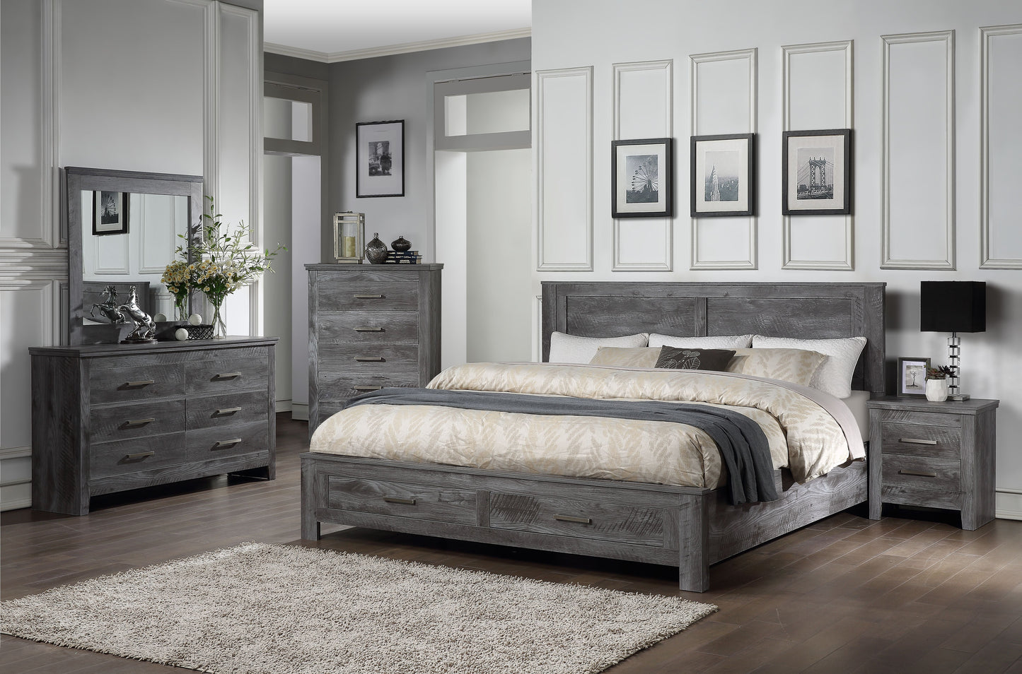 Vidalia Rustic Gray Oak Eastern King Bed (Storage) - ATL FURNITURE