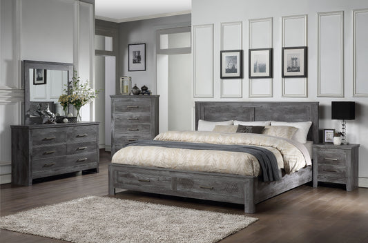 Vidalia Rustic Gray Oak Eastern King Bed (Storage) - ATL FURNITURE