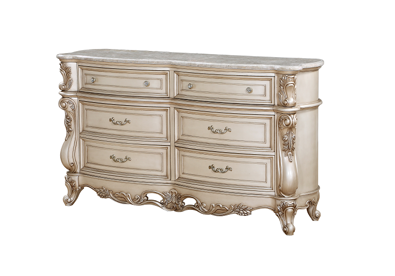 Gorsedd Marble & Antique White Dresser - ATL FURNITURE