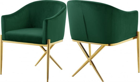 Meridian Furniture - Xavier Velvet Dining Chair Set Of 2 In Green - 763Green-C - ATL FURNITURE