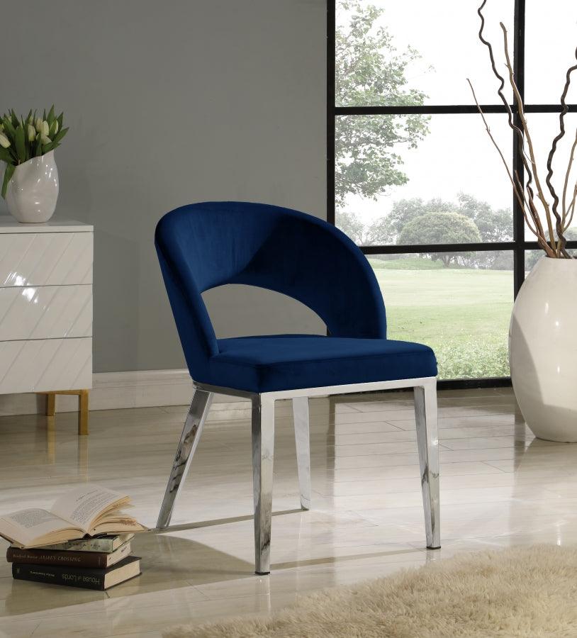 Meridian Furniture - Roberto Velvet Dining Chair Set Of 2 In Navy - 764Navy-C - ATL FURNITURE