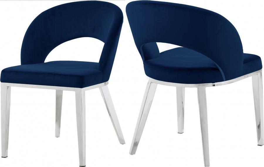 Meridian Furniture - Roberto Velvet Dining Chair Set Of 2 In Navy - 764Navy-C - ATL FURNITURE