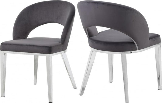 Meridian Furniture - Roberto Velvet Dining Chair Set Of 2 In Grey - 764Grey-C - ATL FURNITURE