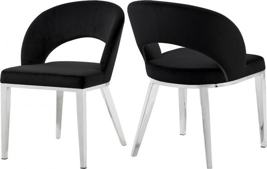 Meridian Furniture - Roberto Velvet Dining Chair Set Of 2 In Black - 764Black-C - ATL FURNITURE