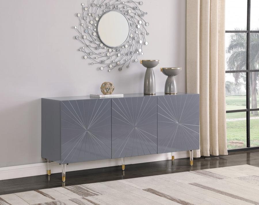 Meridian Furniture - Starburst Sideboard-Buffet In Grey Lacquer - 317 - ATL FURNITURE