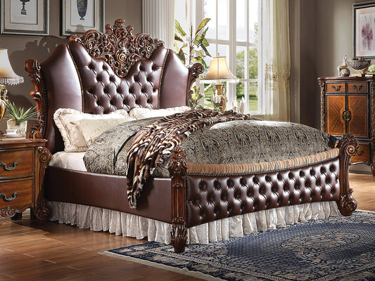 Vendome II Queen Upholstered Bed with Button Tufted Headboard in Cherry - ATL FURNITURE