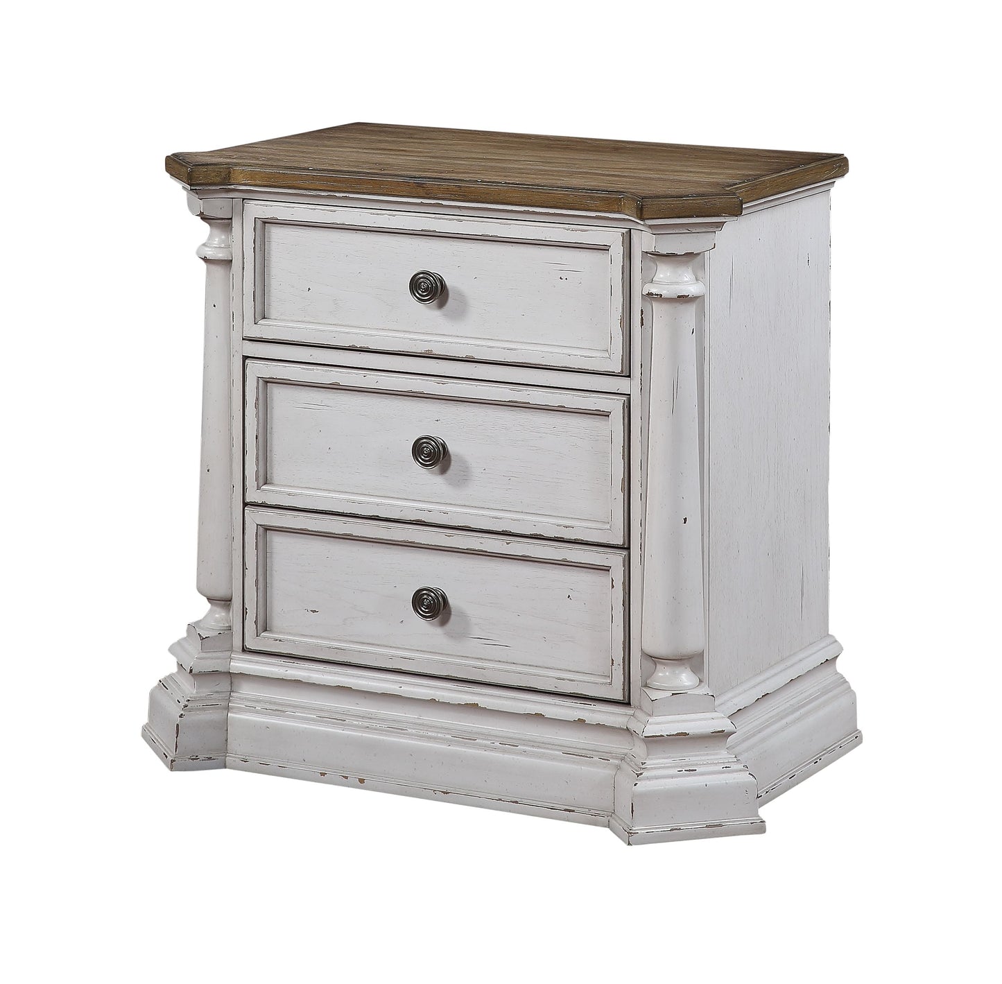 York Shire Antique White & Dark Charcoal Nightstand - ATL FURNITURE