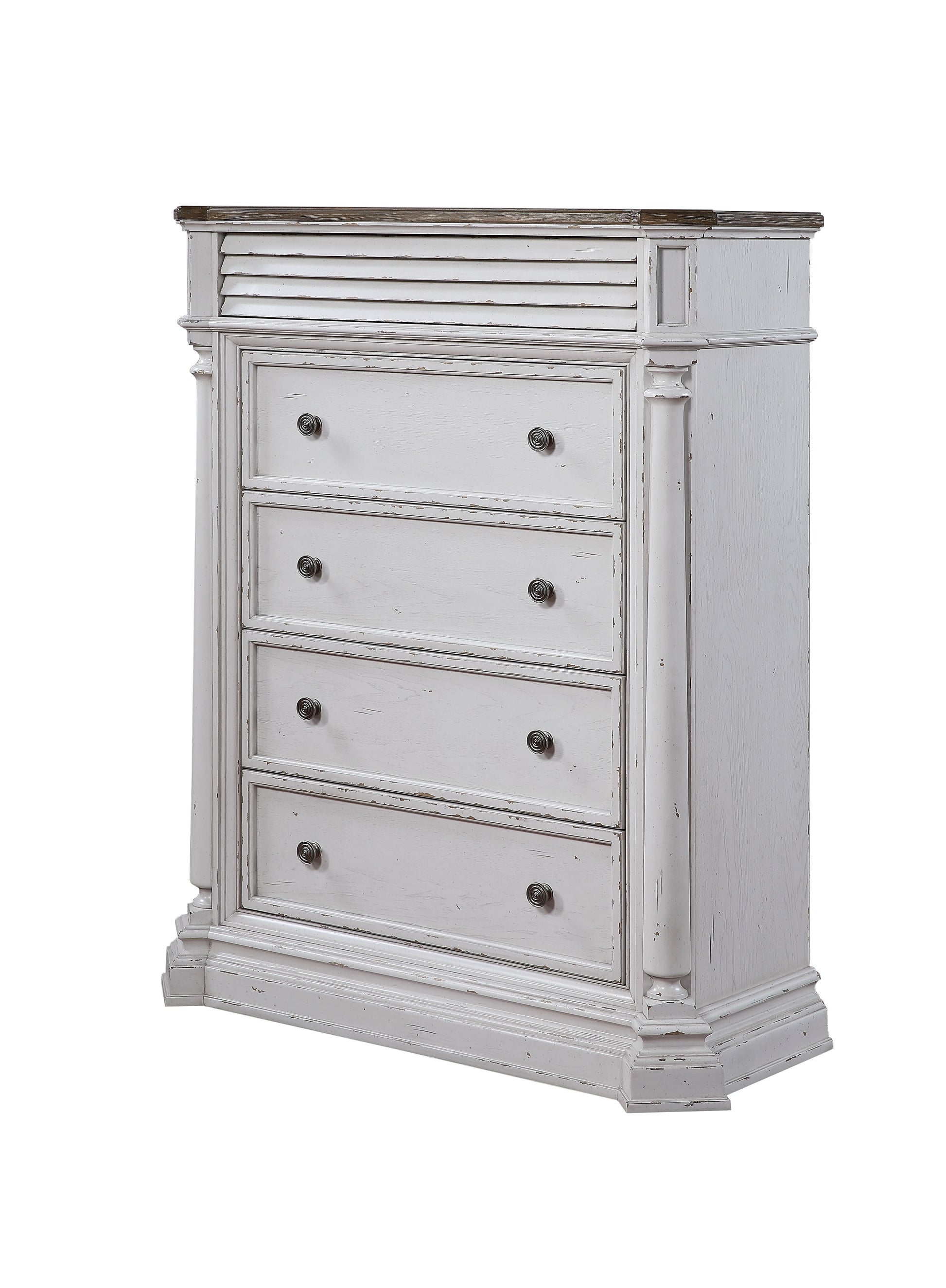 York Shire Antique White & Dark Charcoal Chest (5 Drw) - ATL FURNITURE